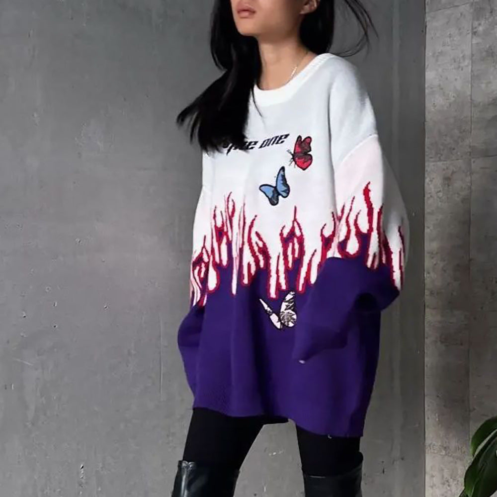 Damernas oversized stickad tröja med färggrafisk design Mirla-Eva Jonsson