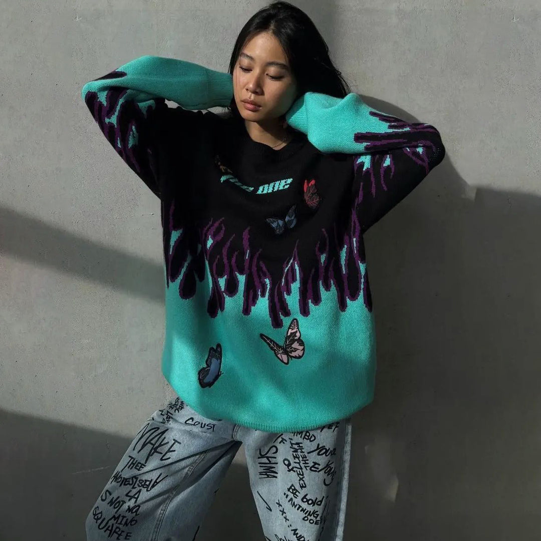 Damernas oversized stickad tröja med färggrafisk design Mirla-Eva Jonsson