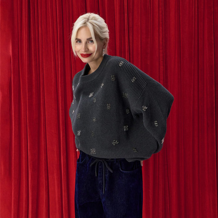 Damernas oversized stickad tröja med glittrande accenter Mirla-Eva Jonsson