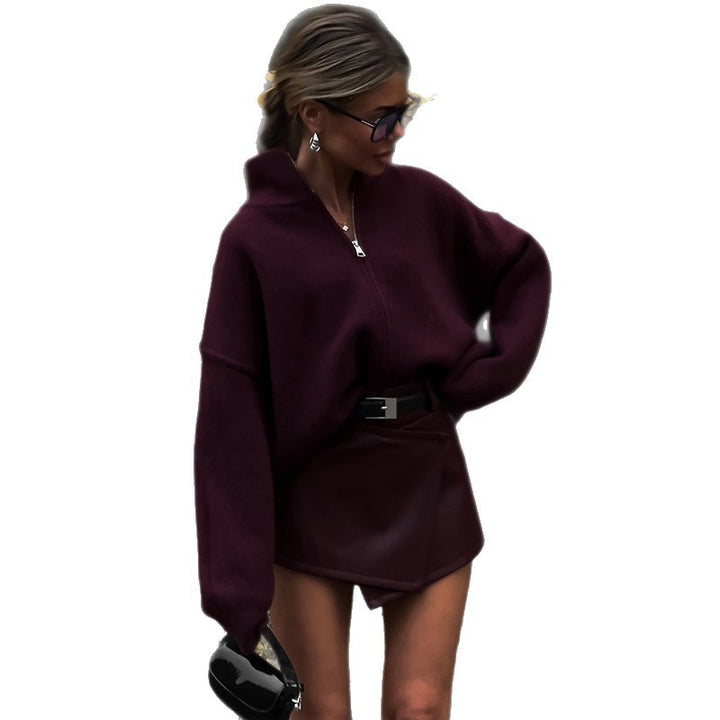 Damernas oversized stickad tröja med halv dragkedja Mirla-Eva Jonsson