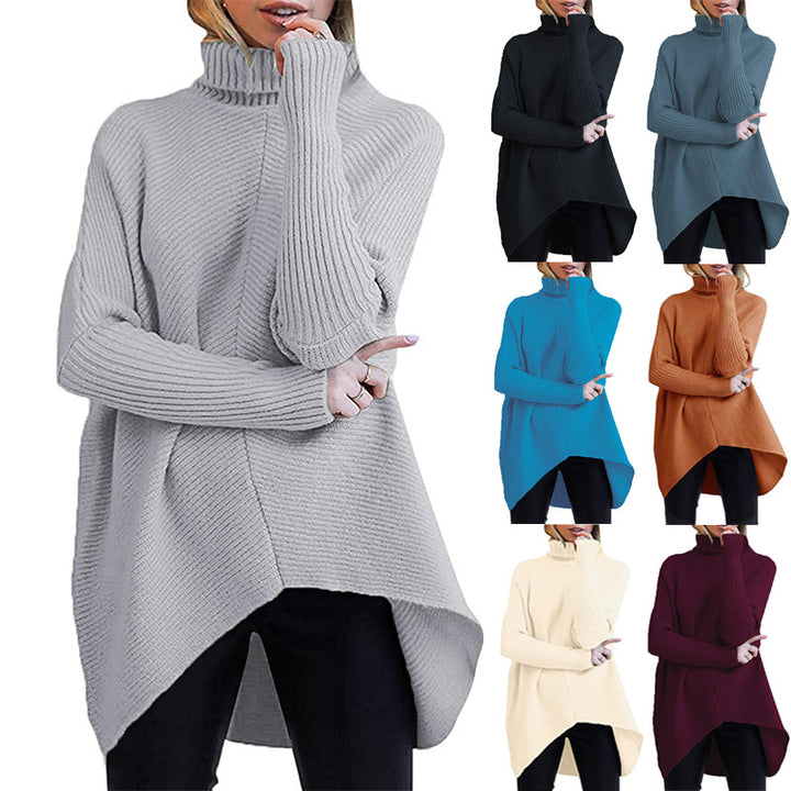 Damernas oversized stickad tröja med hög krage och strukturerad design Mirla-Eva Jonsson