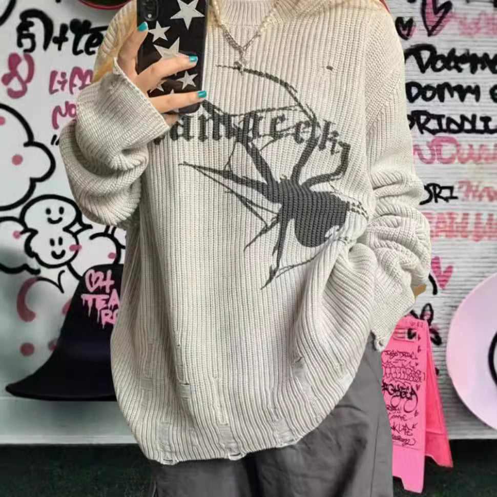 Damernas oversized stickad tröja med iögonfallande spindelmönster Eva Jonsson-Eva Jonsson