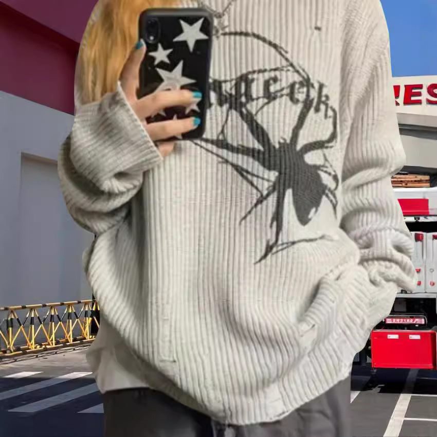 Damernas oversized stickad tröja med iögonfallande spindelmönster Eva Jonsson-Eva Jonsson