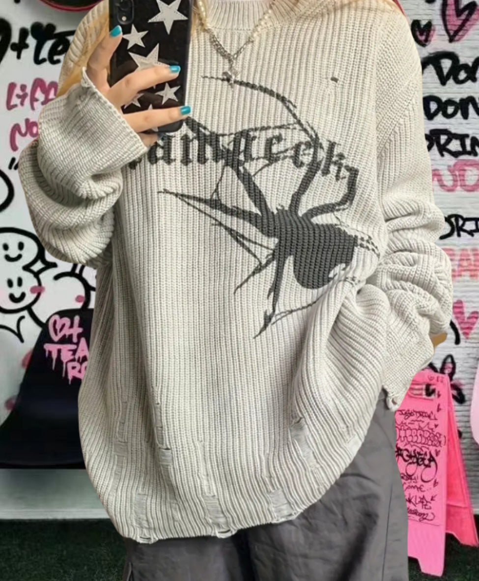 Damernas oversized stickad tröja med iögonfallande spindelmönster Eva Jonsson-Eva Jonsson