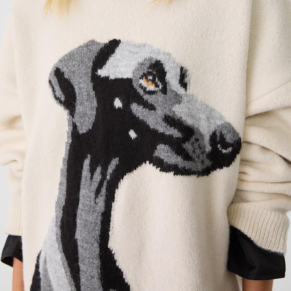 Damernas oversized stickad tröja med kreativt djurmotiv Mirla-Eva Jonsson