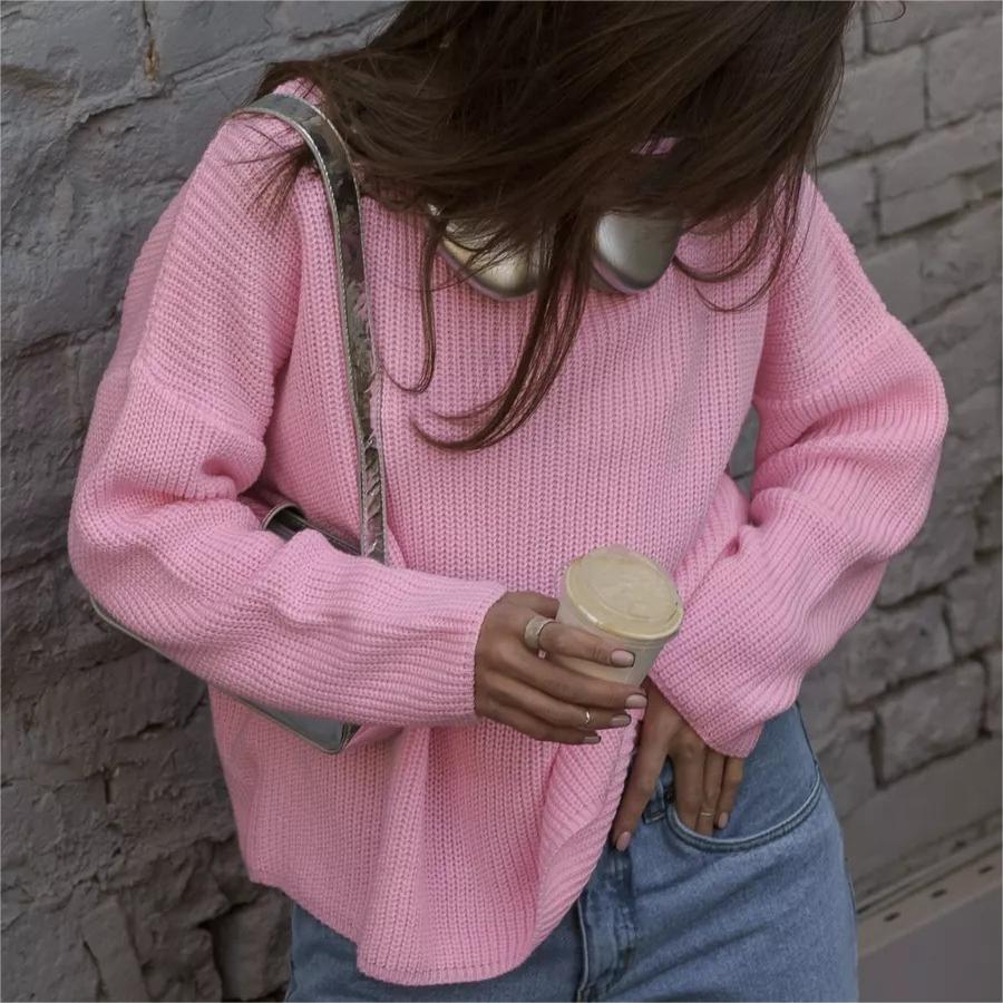 Damernas oversized stickad tröja med lös passform och struktur Eva Jonsson-Eva Jonsson
