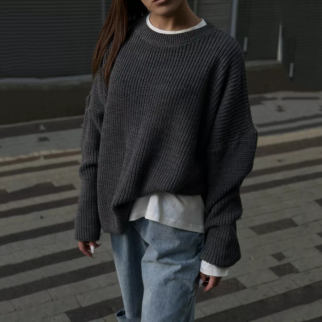 Damernas oversized stickad tröja med lös passform och struktur Eva Jonsson-Eva Jonsson