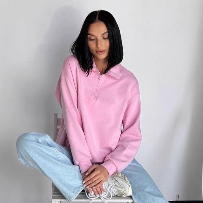 Damernas oversized sweatshirt med halv dragkedja och elastisk nederkant Mirla-Eva Jonsson
