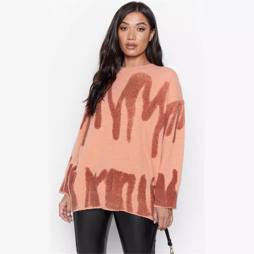 Damernas oversized tröja med modern färgmönsterblandning och avslappnad passform Eva Jonsson-Eva Jonsson
