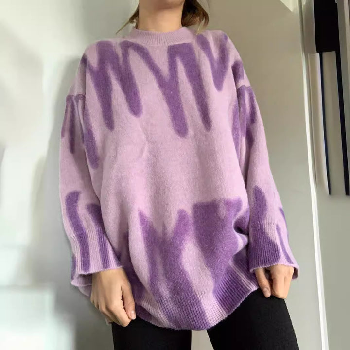 Damernas oversized tröja med modern färgmönsterblandning och avslappnad passform Eva Jonsson-Eva Jonsson