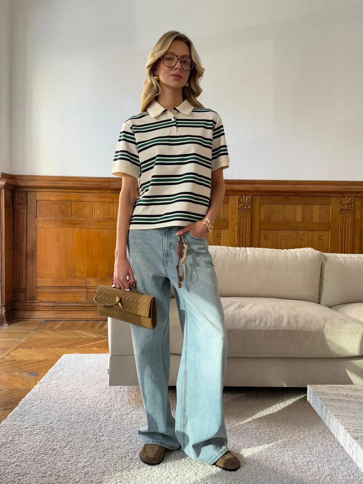 Damernas poloshirt med modernt randmönster Mirla-Eva Jonsson