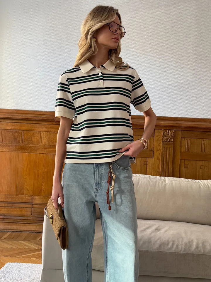 Damernas poloshirt med modernt randmönster Mirla-Eva Jonsson
