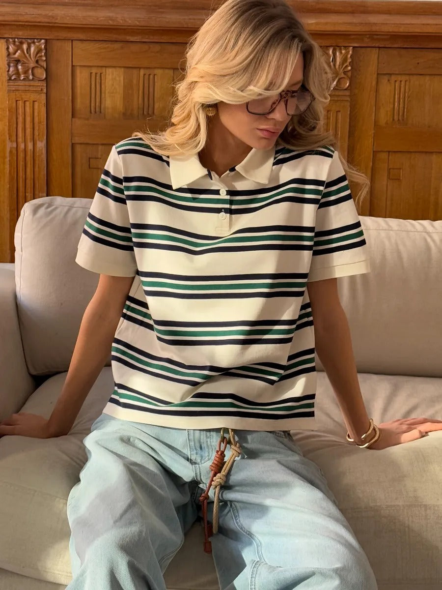 Damernas poloshirt med modernt randmönster Mirla-Eva Jonsson