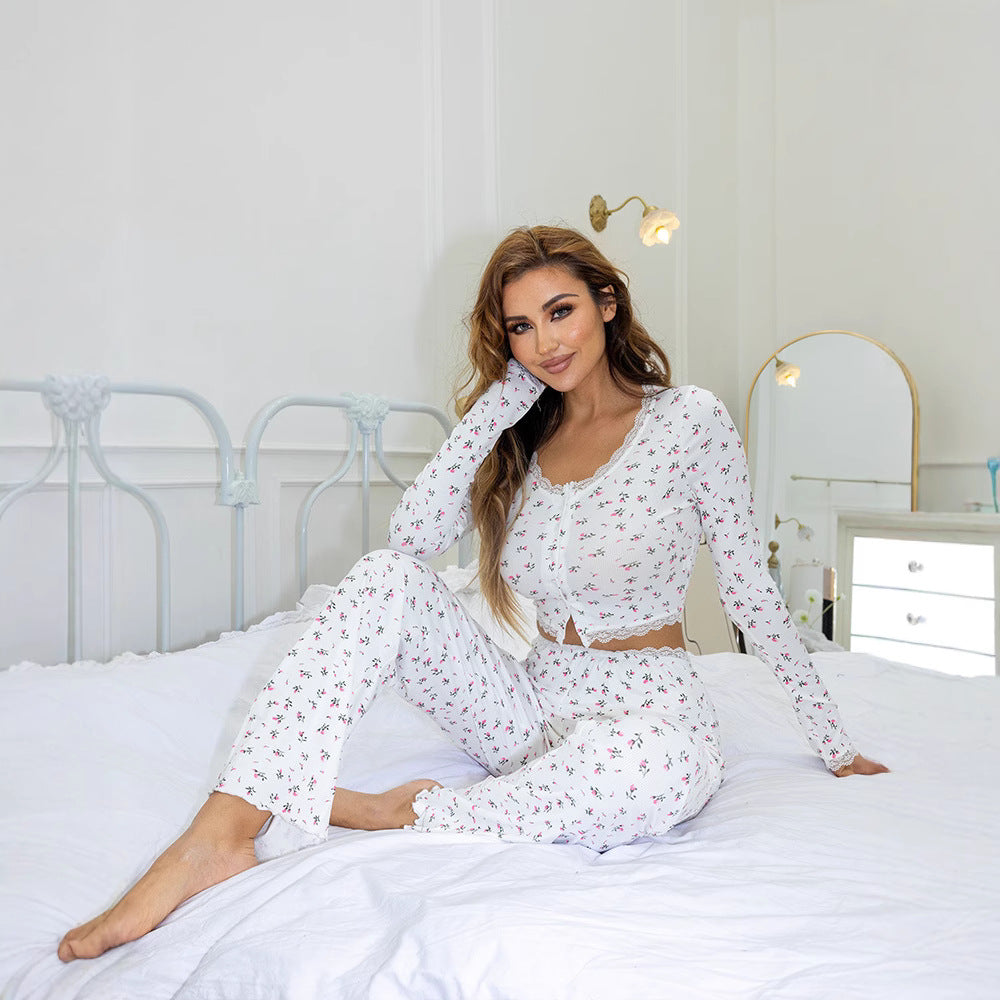 Damernas pyjamas-set med blommönster och elastisk midja Mirla-Eva Jonsson