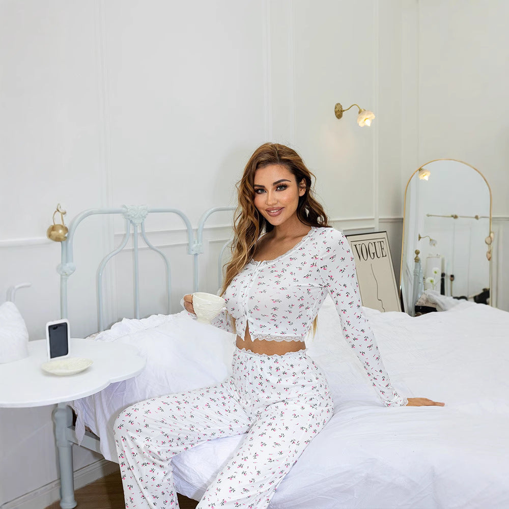 Damernas pyjamas-set med blommönster och elastisk midja Mirla-Eva Jonsson