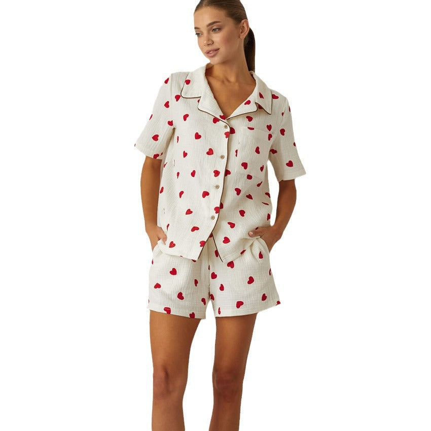 Damernas pyjamas-set med hjärtan och lös passform Mirla-Eva Jonsson
