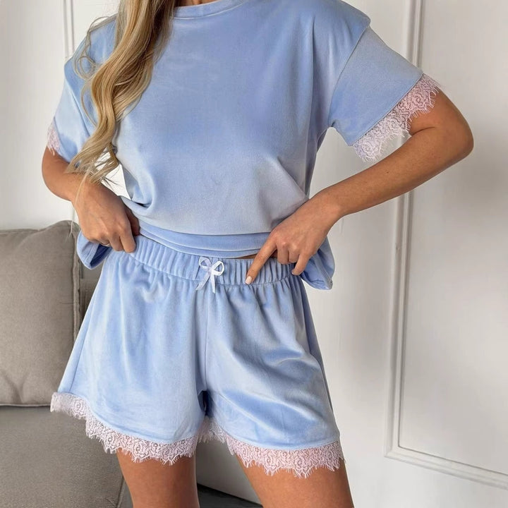 Damernas pyjamas set med spetsdetaljer-Eva Jonsson