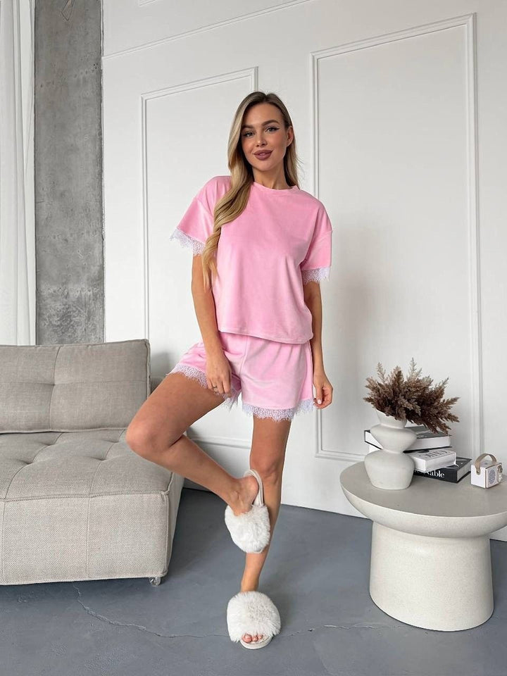 Damernas pyjamas set med spetsdetaljer-Eva Jonsson