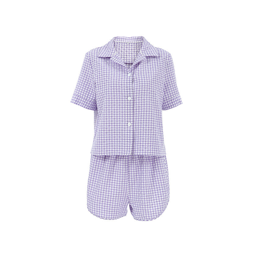 Damernas pyjamaset med rutigt mönster och kort ärm Mirla-Eva Jonsson
