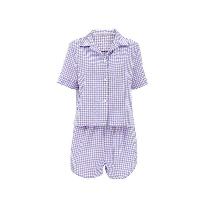 Damernas pyjamaset med rutigt mönster och kort ärm Mirla-Eva Jonsson