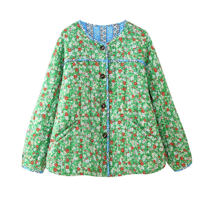Damernas quiltad blouson med florala mönster Mirla-Eva Jonsson