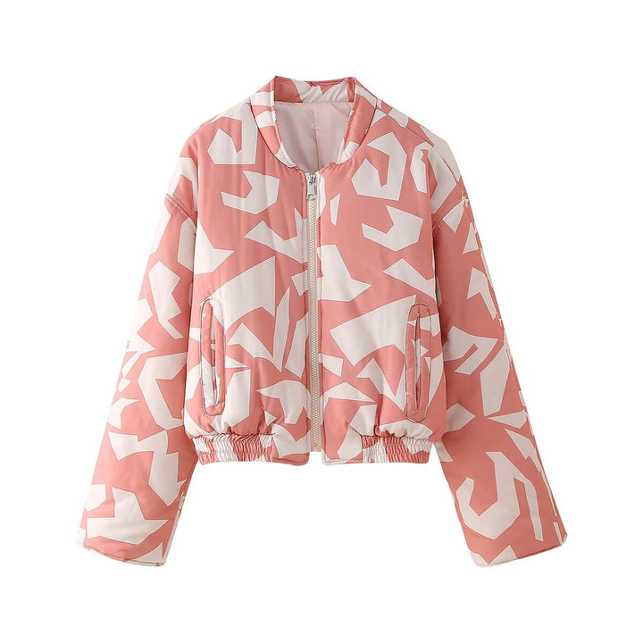 Damernas quiltad bomberjacka med grafisk design Mirla-Eva Jonsson