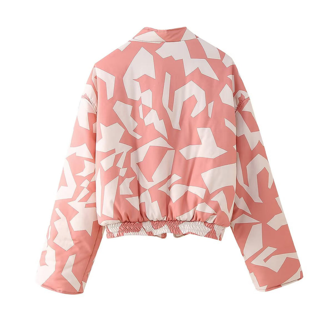 Damernas quiltad bomberjacka med grafisk design Mirla-Eva Jonsson