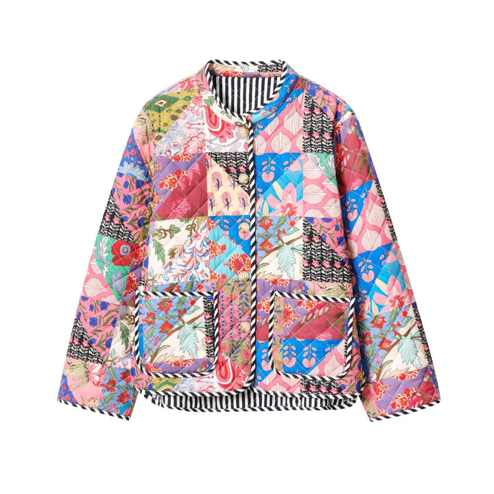 Damernas quiltad jacka med färgglad patchworkdesign Mirla-Eva Jonsson