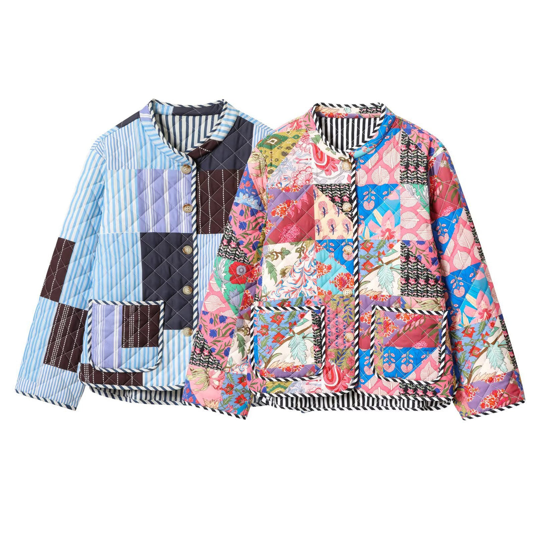 Damernas quiltad jacka med färgglad patchworkdesign Mirla-Eva Jonsson
