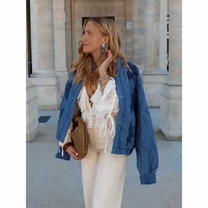 Damernas quiltade blousonjacka med blommönster Mirla-Eva Jonsson