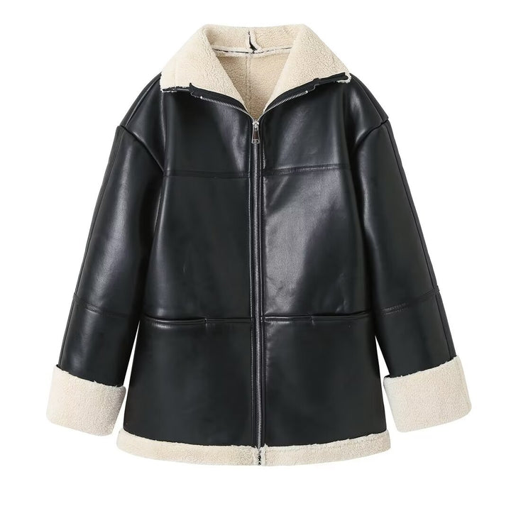 Damernas quiltade konstläderjacka med varmt foder och elegant krage Mirla-Eva Jonsson