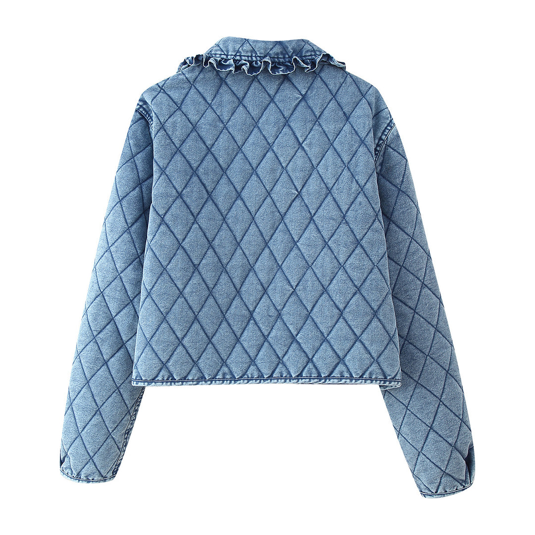 Damernas quiltade utility-jacka med elegant krage och volangdetaljer Mirla-Eva Jonsson