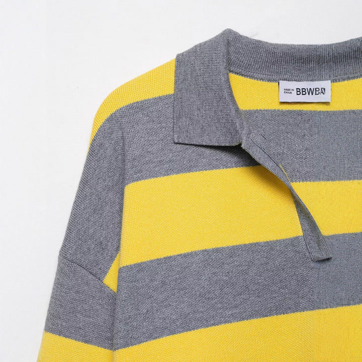 Damernas randig polo-shirt med modern V-ringning Mirla-Eva Jonsson