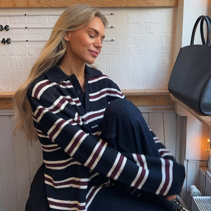Damernas randig tröja med knapplist och gosig textur Mirla-Eva Jonsson