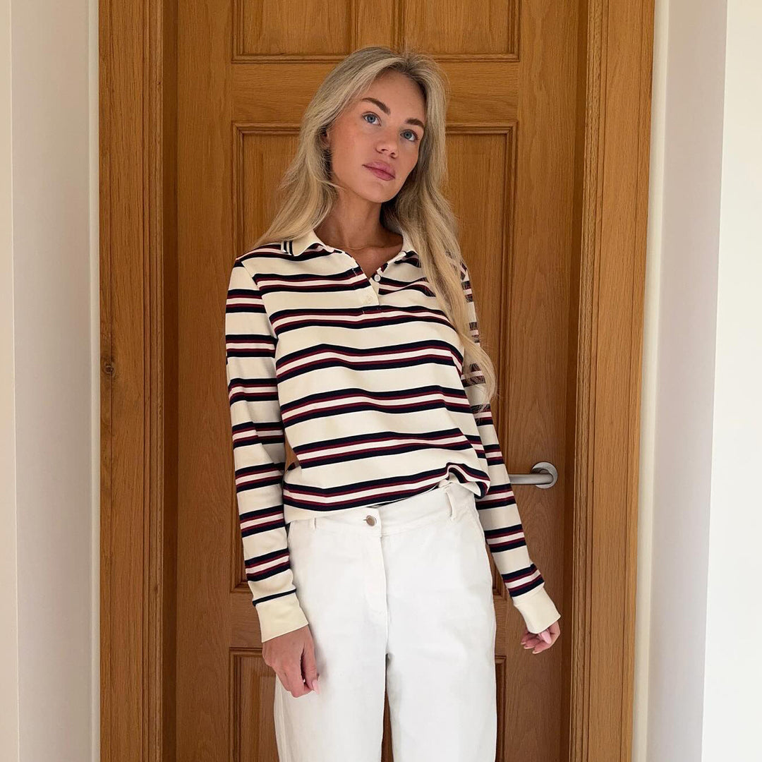Damernas randig tröja med knapplist och gosig textur Mirla-Eva Jonsson