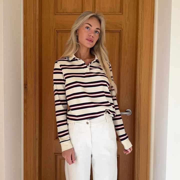 Damernas randig tröja med knapplist och gosig textur Mirla-Eva Jonsson