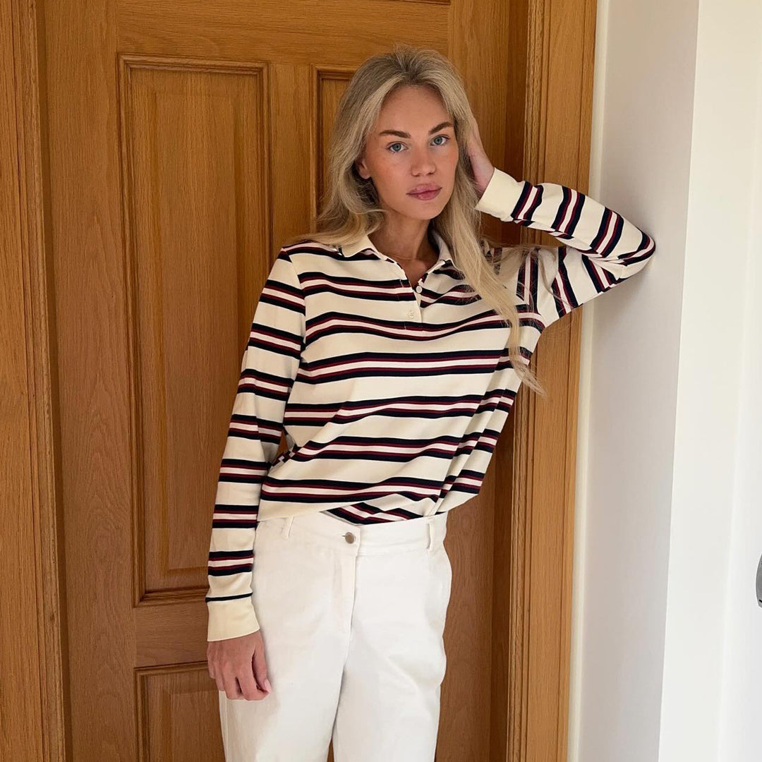 Damernas randig tröja med knapplist och gosig textur Mirla-Eva Jonsson