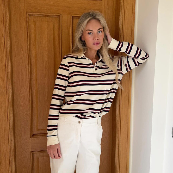 Damernas randig tröja med knapplist och gosig textur Mirla-Eva Jonsson