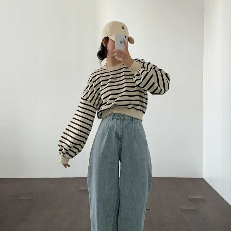 Damernas randiga avslappnade sweatshirt med puffärmar Mirla-Eva Jonsson