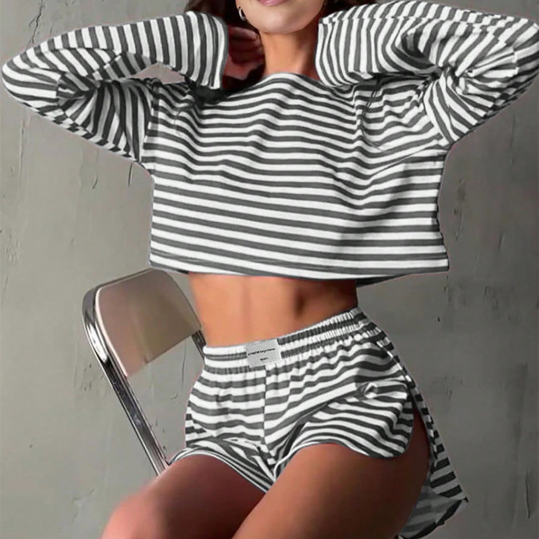 Damernas randiga crop-top och shorts-set Mirla-Eva Jonsson