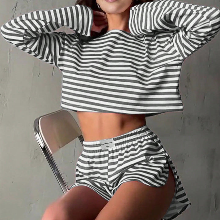 Damernas randiga crop-top och shorts-set Mirla-Eva Jonsson