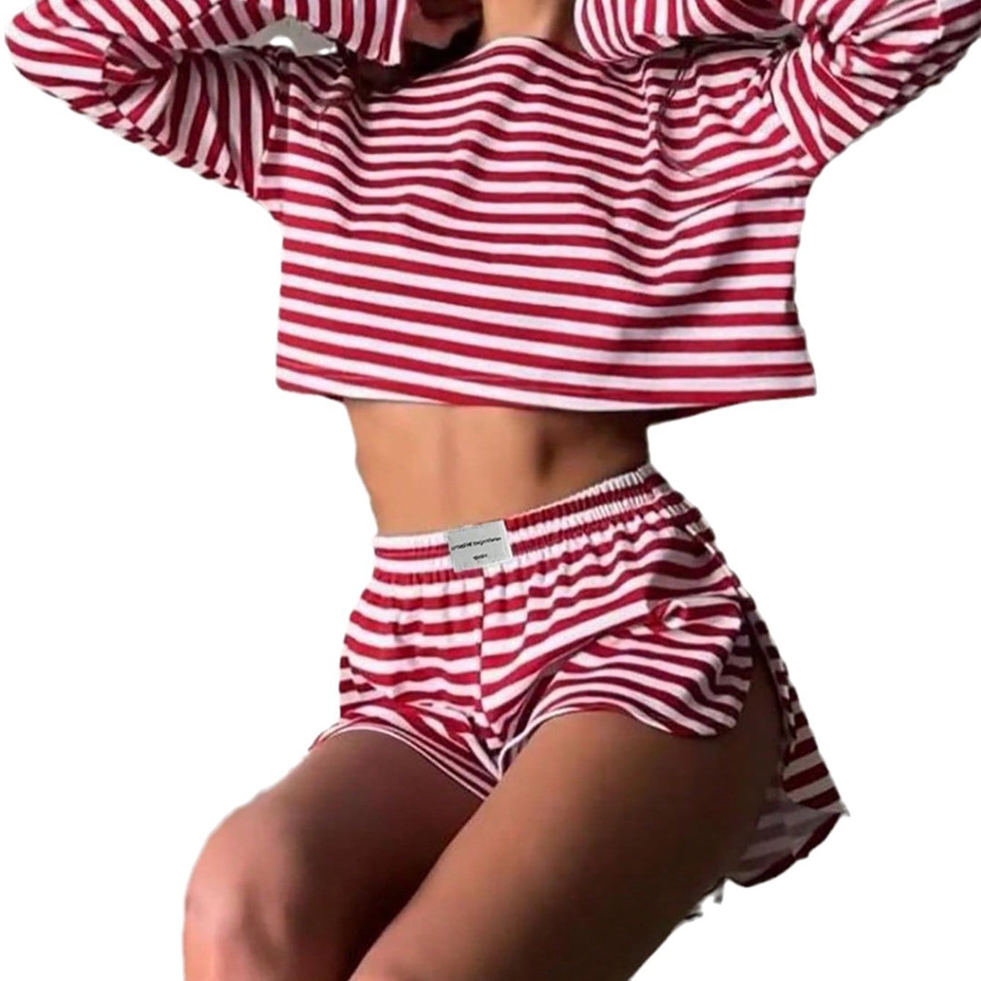 Damernas randiga crop-top och shorts-set Mirla-Eva Jonsson