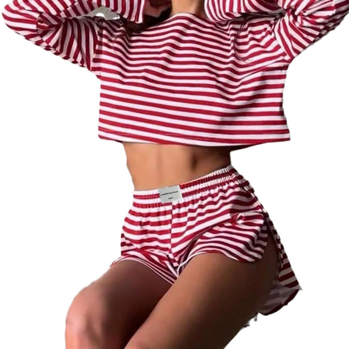 Damernas randiga crop-top och shorts-set Mirla-Eva Jonsson
