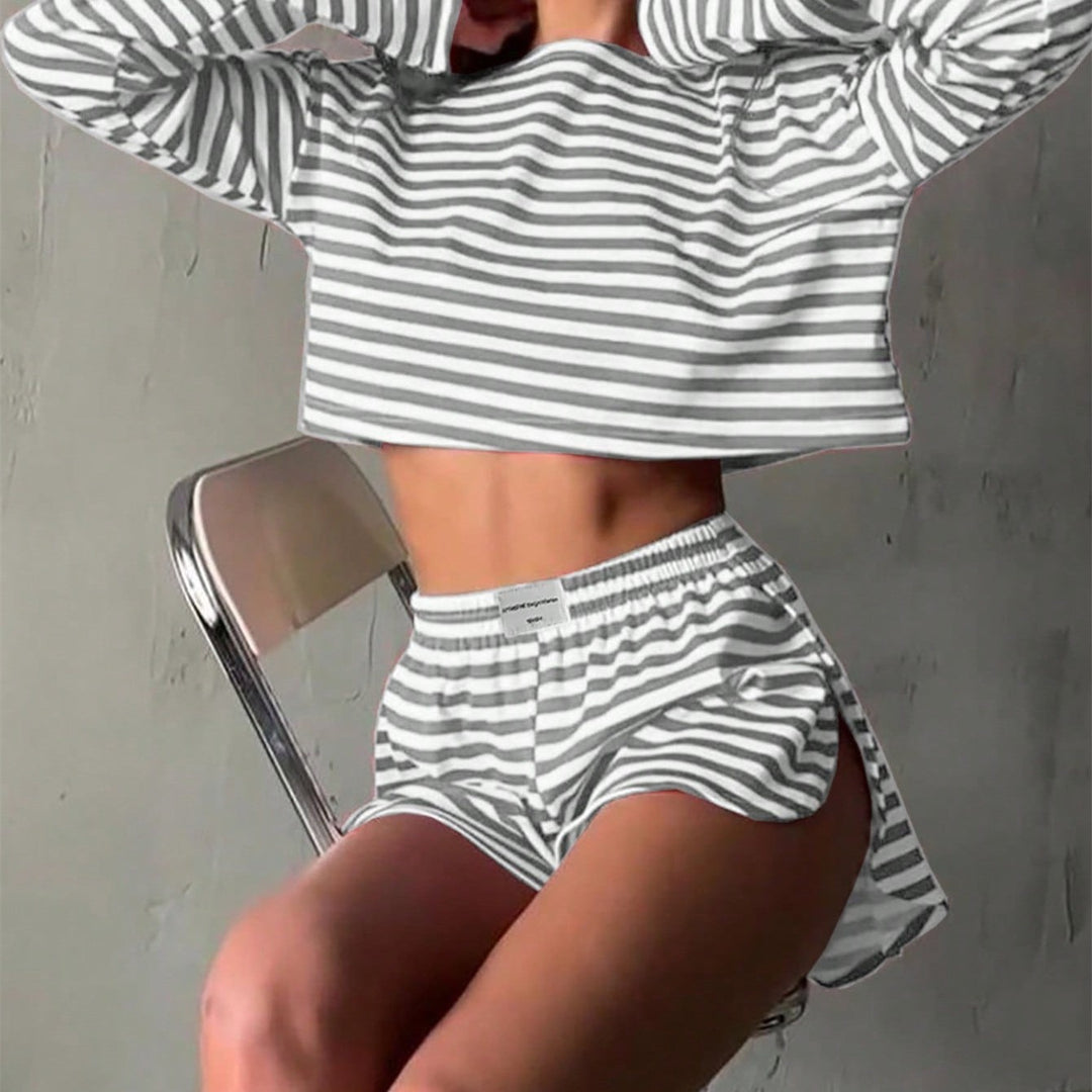 Damernas randiga crop-top och shorts-set Mirla-Eva Jonsson