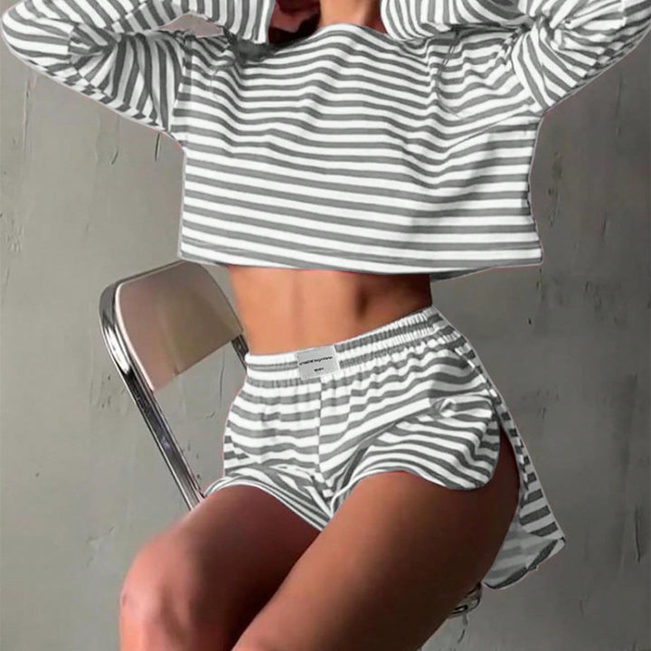 Damernas randiga crop-top och shorts-set Mirla-Eva Jonsson