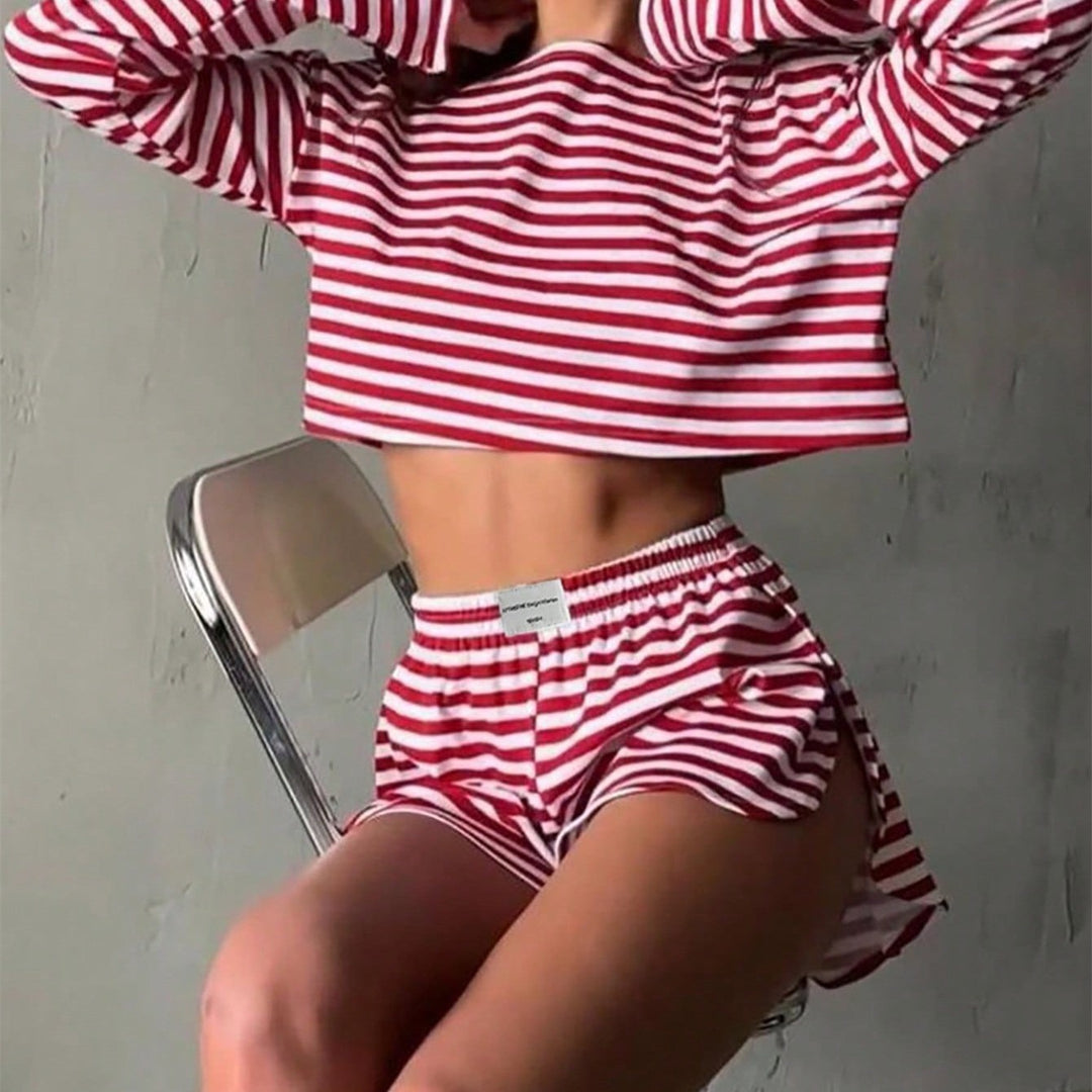 Damernas randiga crop-top och shorts-set Mirla-Eva Jonsson