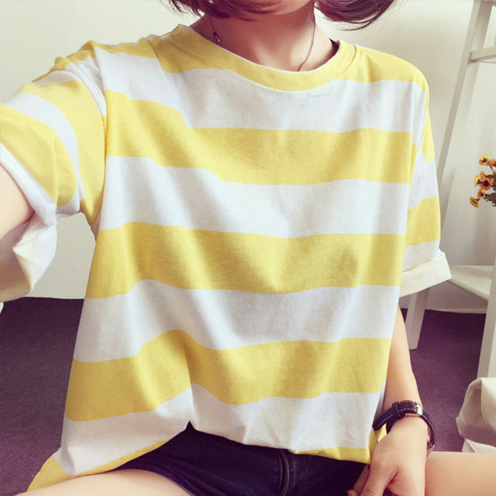 Damernas randiga oversized T-shirt gjord av lätt bomullsblandning Mirla-Eva Jonsson