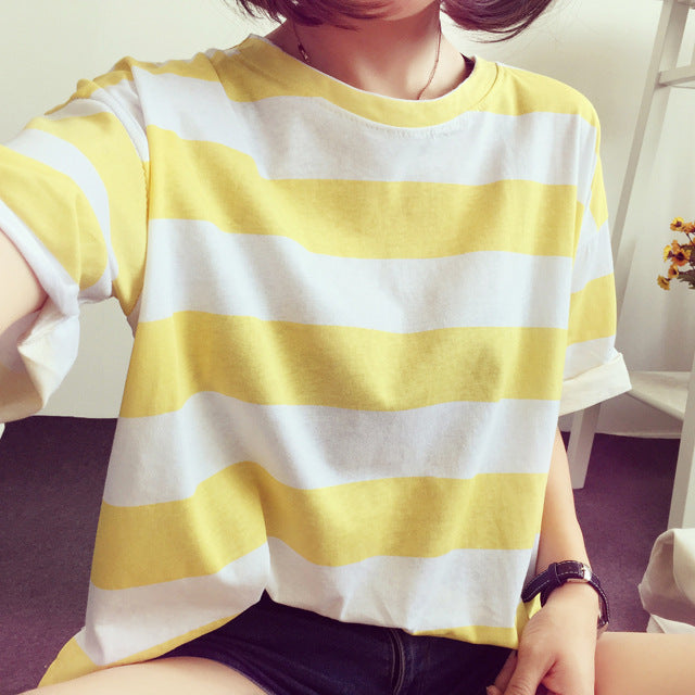 Damernas randiga oversized T-shirt gjord av lätt bomullsblandning Mirla-Eva Jonsson