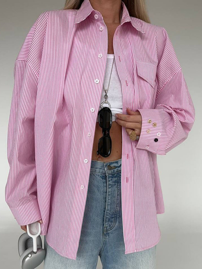 Damernas randiga oversized blus med unika knappdetaljer Eva Jonsson-Eva Jonsson