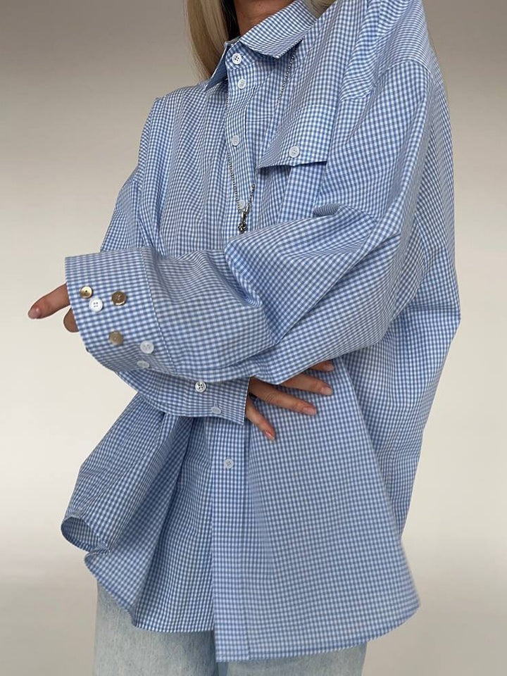 Damernas randiga oversized blus med unika knappdetaljer Eva Jonsson-Eva Jonsson